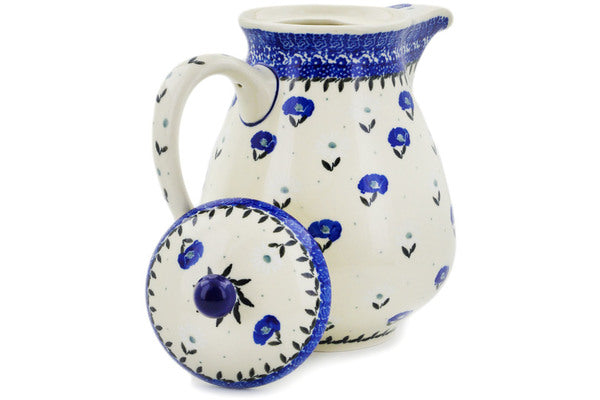Polish Pottery 52 oz Pitcher with Lid Poppies In The Snow