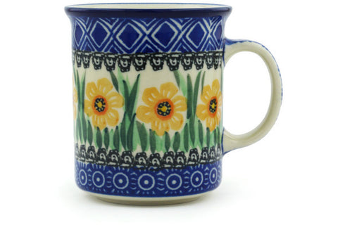 Polish Pottery 10 oz Mug Yellow Daffodil Field UNIKAT