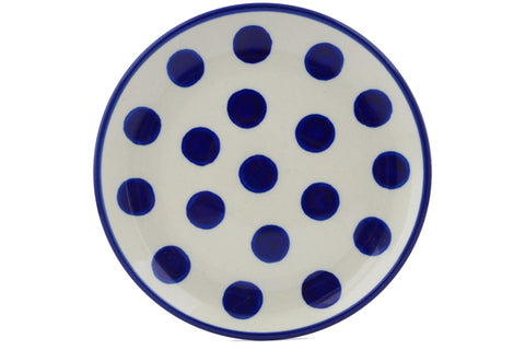 Polish Pottery Toast Plate Bold Blue Dots