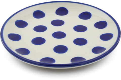 Polish Pottery Toast Plate Bold Blue Dots