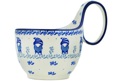 Polish Pottery 16 oz Bowl with Loop Handle Gnome Circle