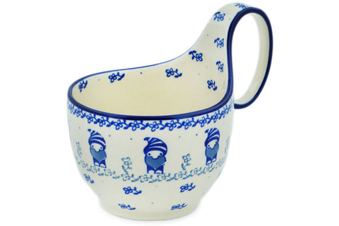 Polish Pottery 16 oz Bowl with Loop Handle Gnome Circle