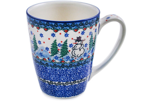 Polish Pottery 22 oz Mug Dancing Snowman UNIKAT