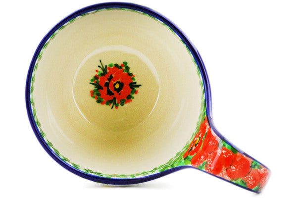 Polish Pottery 16 oz Bowl with Loop Handle Sweet Red Petals UNIKAT