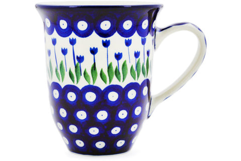Polish Pottery Bistro Mug Blue Tulip Peacock
