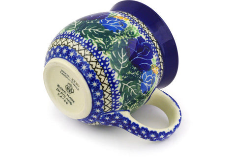 Polish Pottery 16 oz Bubble Mug Brilliant Blue Rose UNIKAT