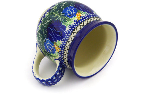 Polish Pottery 16 oz Bubble Mug Brilliant Blue Rose UNIKAT