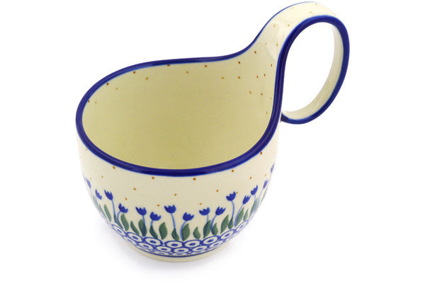 Polish Pottery 16 oz Bowl with Loop Handle Water Tulip