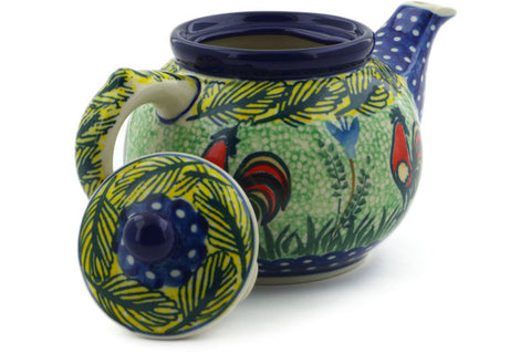 Polish Pottery 13 oz Tea or Coffee Pot Rooster Parade UNIKAT