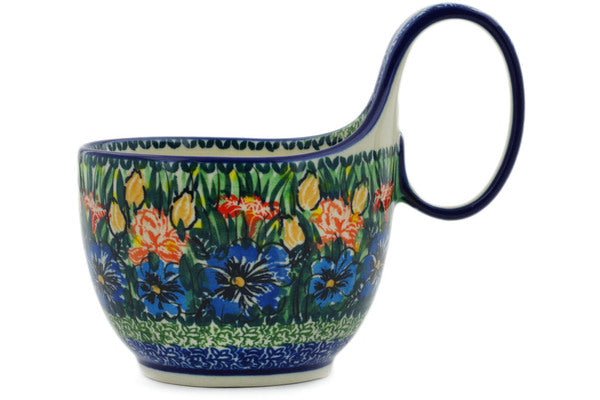 Polish Pottery 16 oz Bowl with Loop Handle Yellow Butterfly Pond UNIKAT