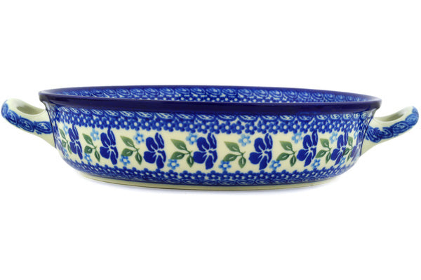Polish Pottery Medium Round Baker with Handles Lovely Surprise