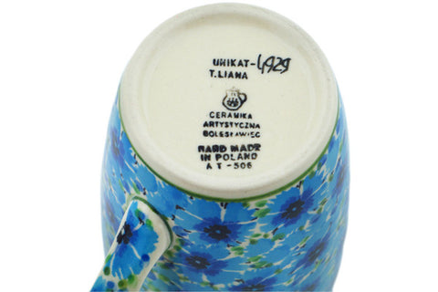 Polish Pottery Latte Mug Blue Bachelor Buttons UNIKAT
