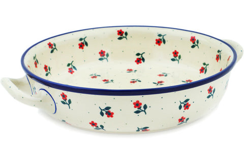 Polish Pottery Medium Round Baker with Handles Auntie Em Scarlet