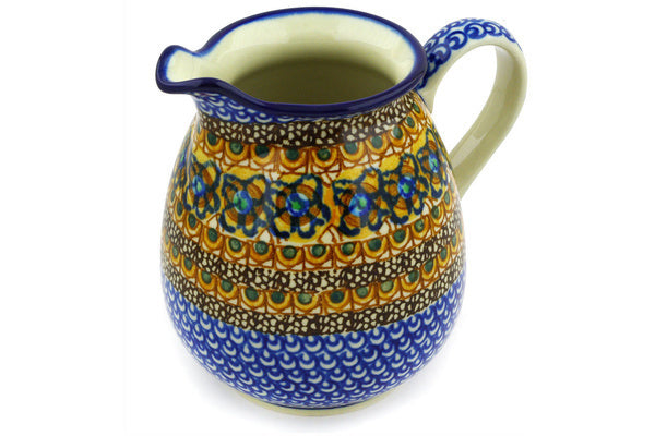 Polish Pottery 3½ cups Pitcher Brown Mardi Gras UNIKAT