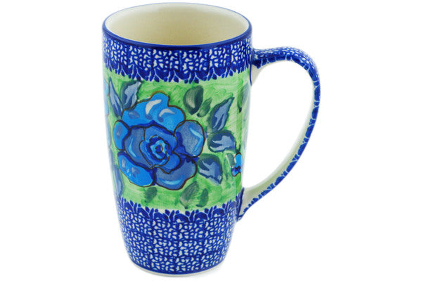Polish Pottery Latte Mug Matisse Flowers Cobalt UNIKAT