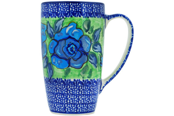 Polish Pottery Latte Mug Matisse Flowers Cobalt UNIKAT