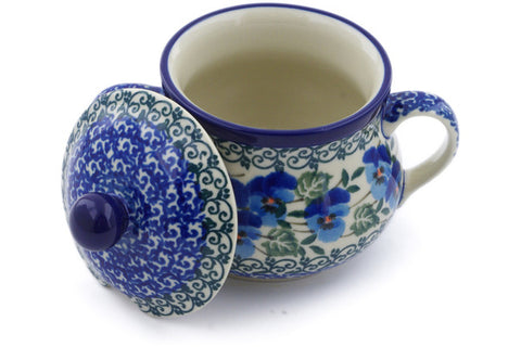 Polish Pottery 7 oz Sugar Bowl Blue Pansy