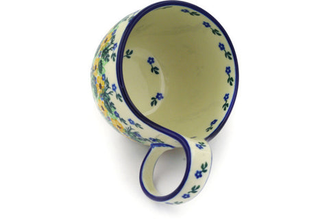 Polish Pottery 16 oz Bowl with Loop Handle Yellow Flower Wreath