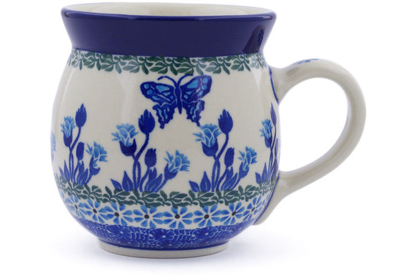 Polish Pottery 16 oz Bubble Mug Blue Butterfly