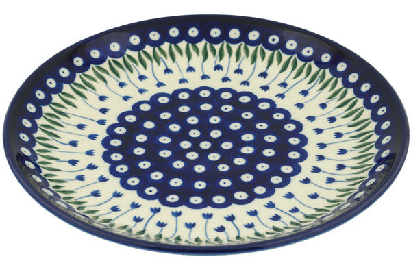 Polish Pottery 10½-inch Dinner Plate Blue Tulip Peacock