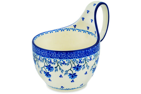 Polish Pottery 16 oz Bowl with Loop Handle Blue Grapevine