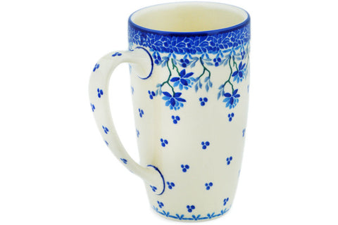 Polish Pottery Latte Mug Blue Grapevine