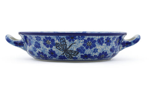 Polish Pottery 6½-inch Round Baker with Handles Misty Dragonfly