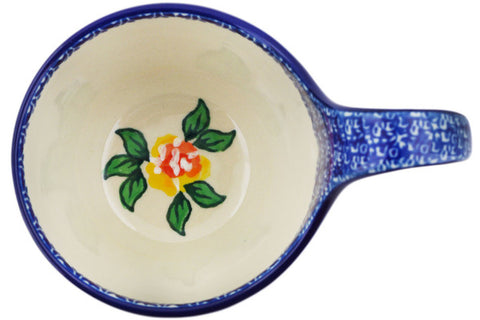 Polish Pottery 16 oz Bowl with Loop Handle Matisse Flowers Golden UNIKAT