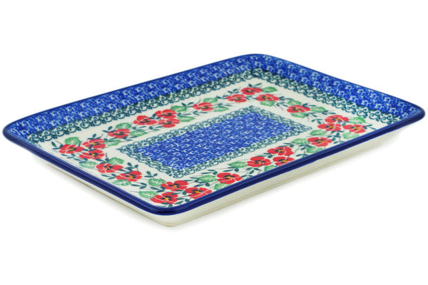Polish Pottery 9" Platter Red Pansy
