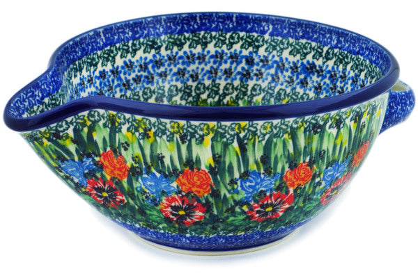 Polish Pottery 7½-inch Batter Bowl Fresh Blossoms UNIKAT