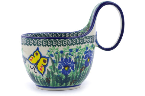 Polish Pottery 16 oz Bowl with Loop Handle Spring Garden UNIKAT