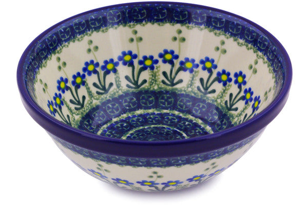 Polish Pottery Cereal Bowl Blue Daisy Circle
