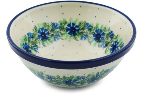 Polish Pottery Cereal Bowl Blue Bell Wreath