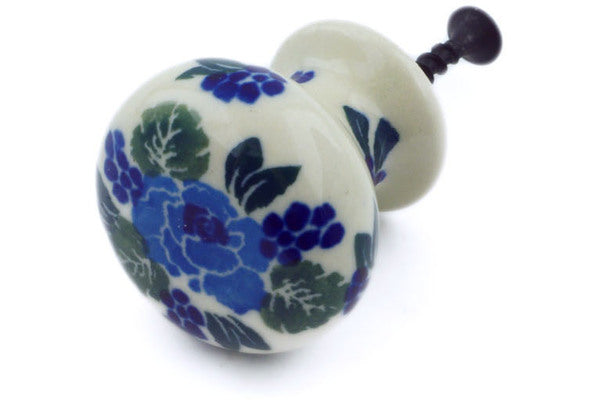 Polish Pottery Drawer knob 1-3/8 inch Blue Carnation