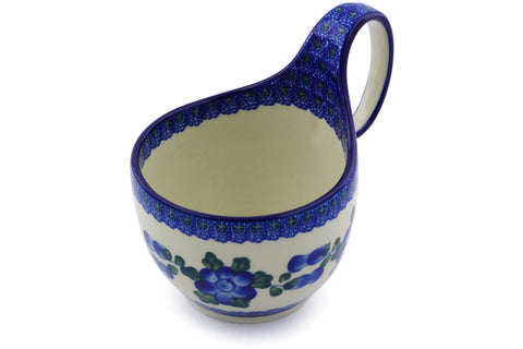 Polish Pottery 16 oz Bowl with Loop Handle Blue Poppies