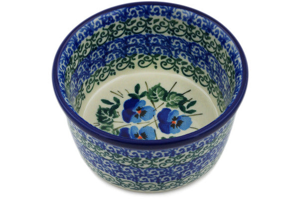 Polish Pottery Small Ramekin Bowl Blue Pansy