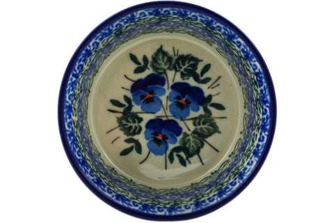 Polish Pottery Small Ramekin Bowl Blue Pansy