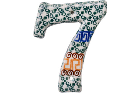 Polish Pottery 4-inch House Number SEVEN (7) Grecian Sea