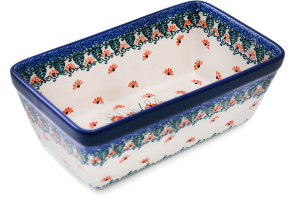 Polish Pottery Loaf Pan 8" Pink Forget Me Not UNIKAT