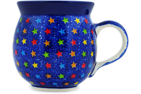 Polish Pottery 12oz Bubble Mug Colorful Star Show UNIKAT