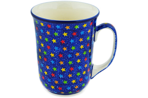 Polish Pottery Bistro Mug Colorful Star Show UNIKAT