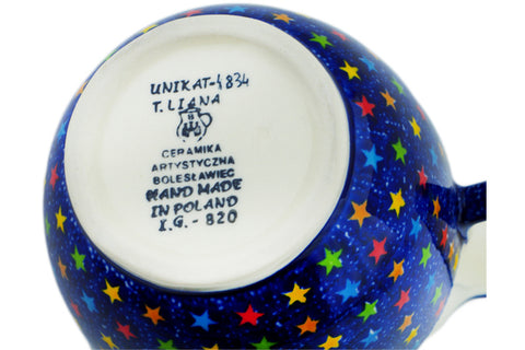 Polish Pottery 16 oz Bowl with Loop Handle Colorful Star Show UNIKAT