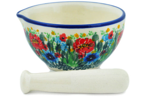 Polish Pottery Small Mortar and Pestle Meadow At Sunset UNIKAT