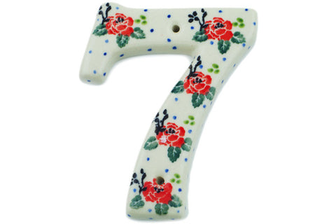 Polish Pottery 4-inch House Number SEVEN (7) Wild Rose