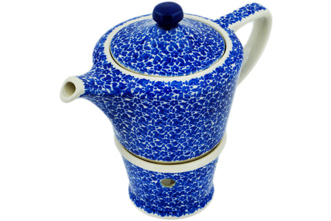 Polish Pottery 14 oz Tea or Coffe Pot with Heater Blue Bounty