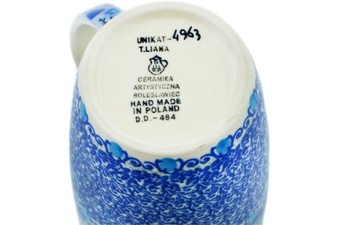 Polish Pottery Latte Mug Blue Wildflower Meadow UNIKAT