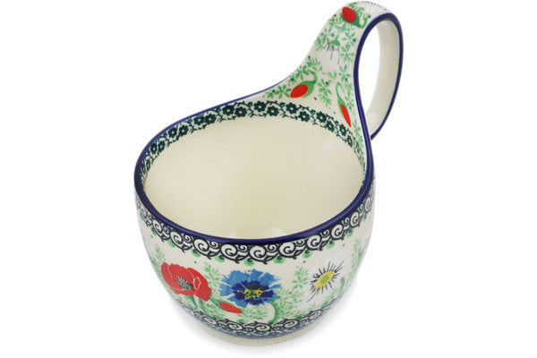Polish Pottery 16 oz Bowl with Loop Handle Polish Wildflowers UNIKAT