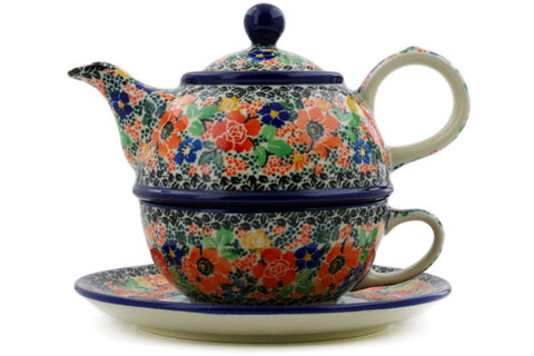 Polish Pottery 22 oz Tea Set for One Bountiful Basket UNIKAT