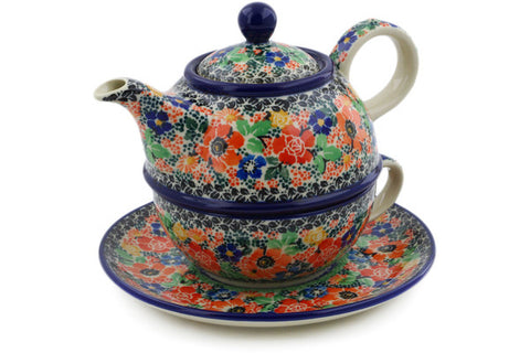 Polish Pottery 22 oz Tea Set for One Bountiful Basket UNIKAT