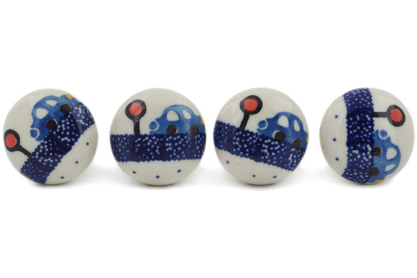Polish Pottery Set of 4 Drawer Pull Knobs 1-1/2 inch Cars